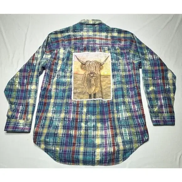 Colours by Alexander Julian Men's Plaid Highland Cow Button Up Shirt - Size L - Picture 2 of 5
